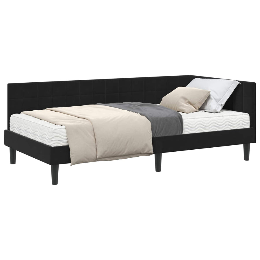Hoekbedframe met Matras met hoofdeinde 2 pcs Zwart Fluweel