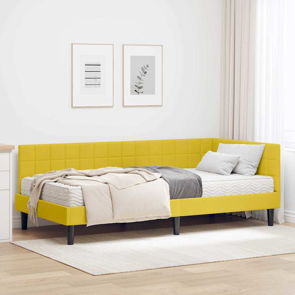Hoekbedframe met Matras met hoofdeinde 2 pcs Geel Fluweel