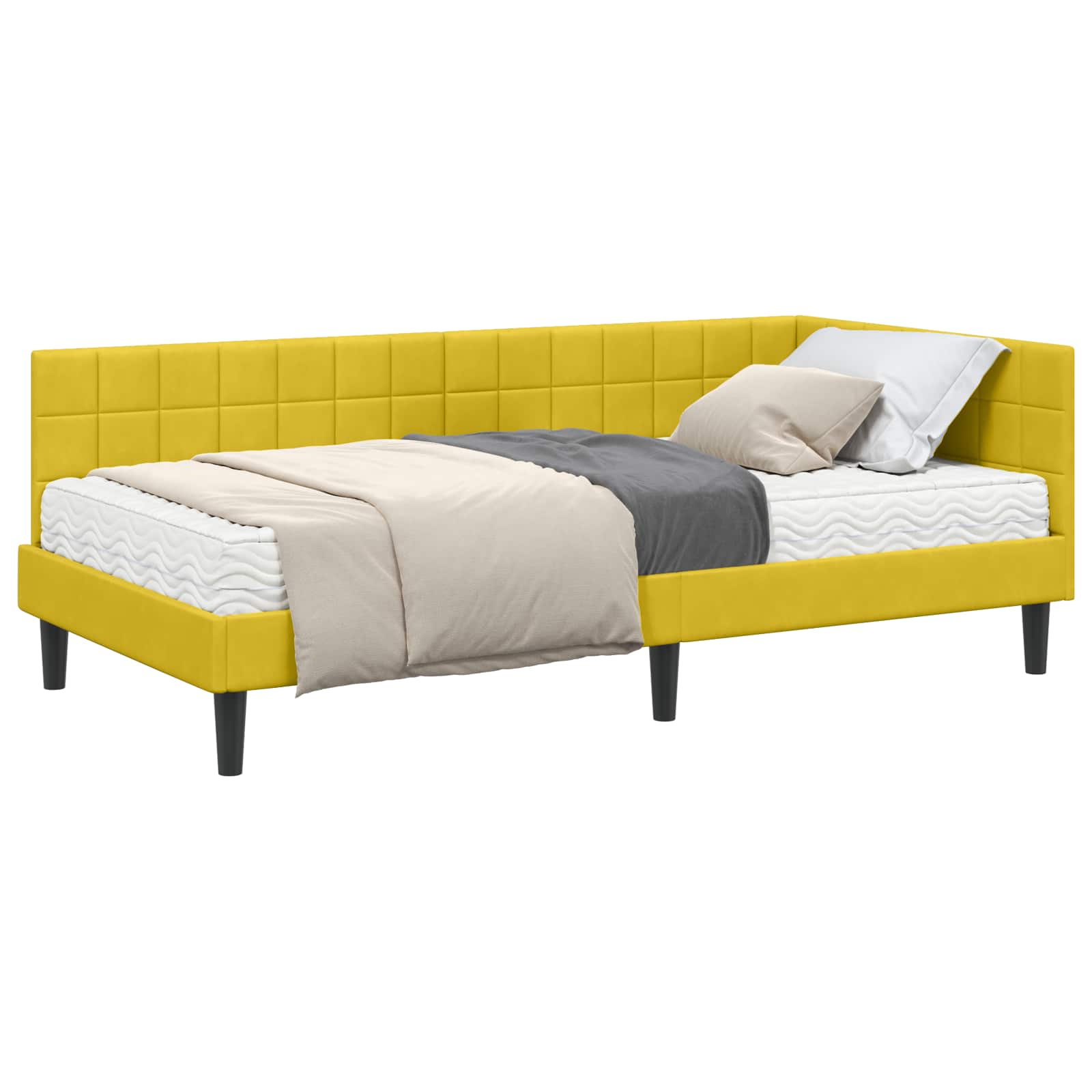 Hoekbedframe met Matras met hoofdeinde 2 pcs Geel Fluweel