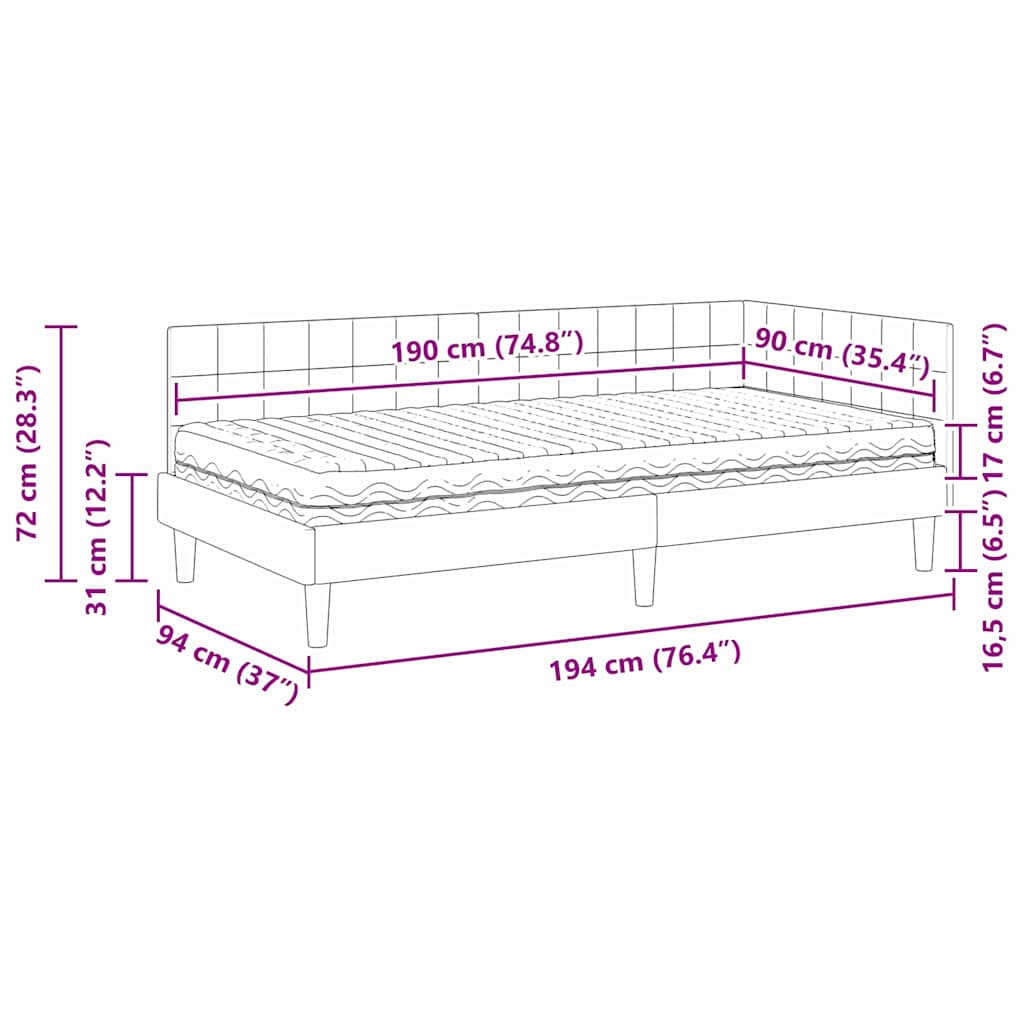 Hoekbedframe met Matras met hoofdeinde 2 pcs Geel Fluweel