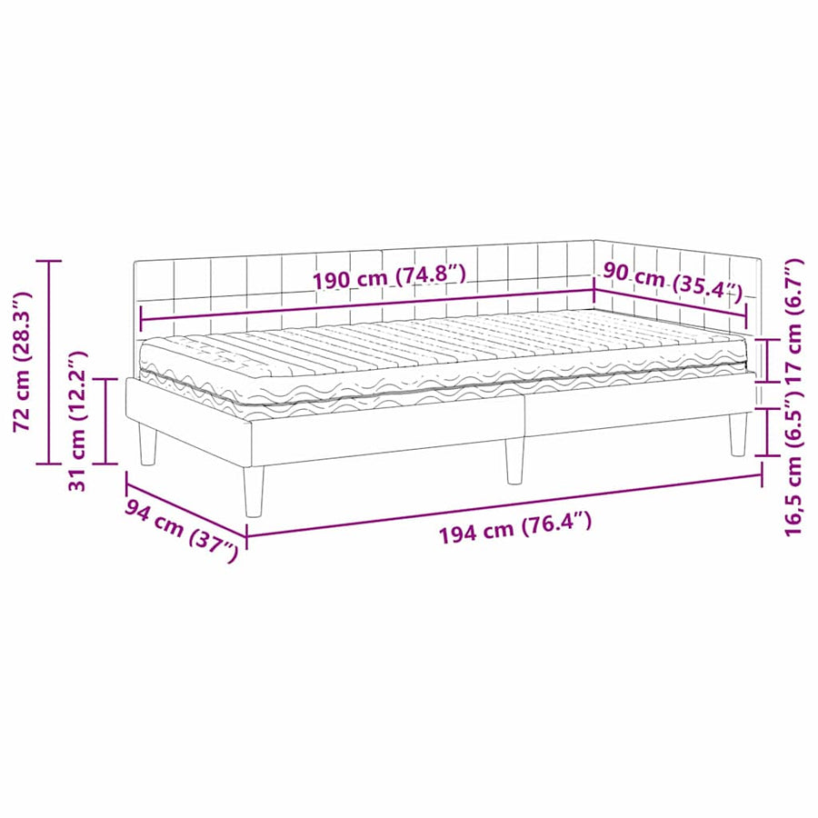 Hoekbedframe met Matras met hoofdeinde 2 pcs Geel Fluweel