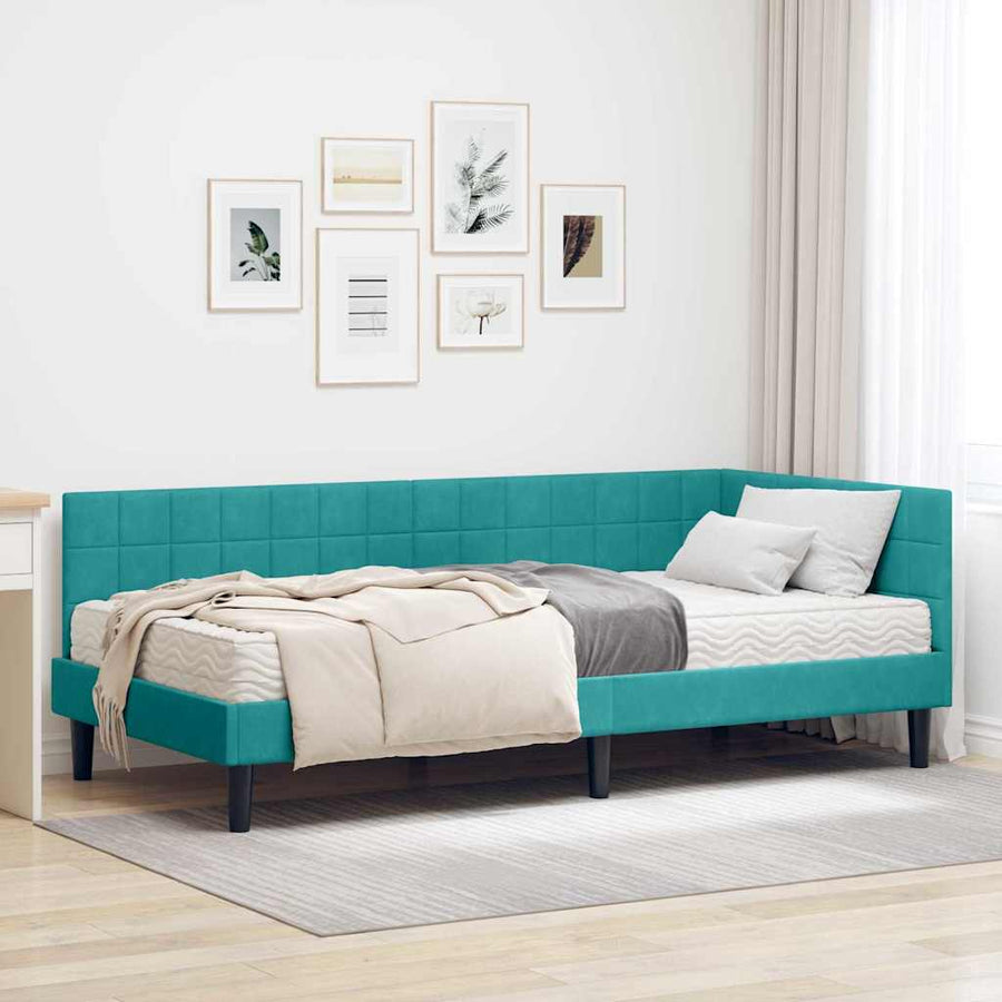 Hoekbedframe met Matras Turquoise 90 x 190 cm Fluweel