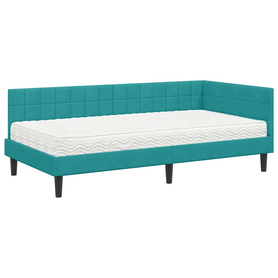 Hoekbedframe met Matras Turquoise 90 x 190 cm Fluweel