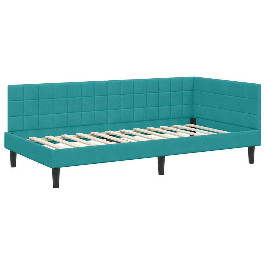 Hoekbedframe met Matras Turquoise 90 x 190 cm Fluweel
