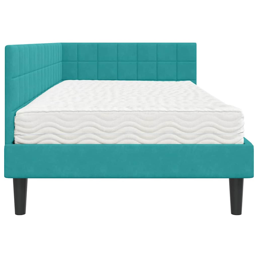 Hoekbedframe met Matras Turquoise 90 x 190 cm Fluweel