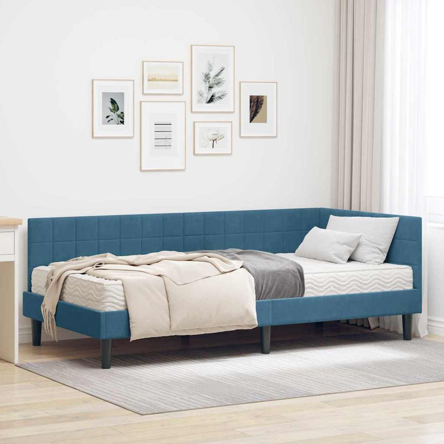 Hoekbedframe met Matras met hoofdeinde 2 pcs Blauw Fluweel