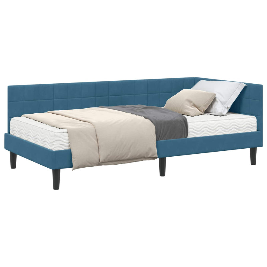 Hoekbedframe met Matras met hoofdeinde 2 pcs Blauw Fluweel