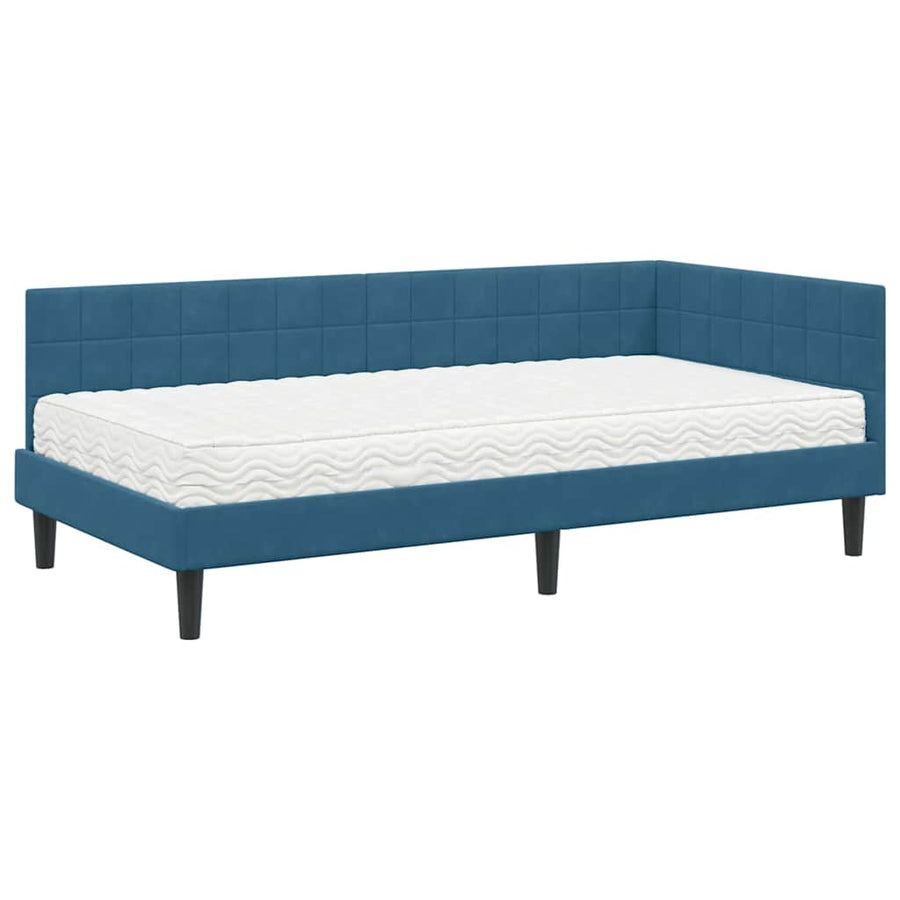 Hoekbedframe met Matras met hoofdeinde 2 pcs Blauw Fluweel