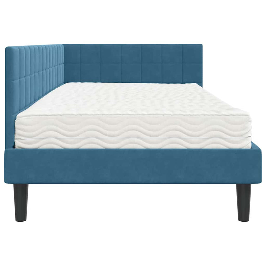 Hoekbedframe met Matras met hoofdeinde 2 pcs Blauw Fluweel
