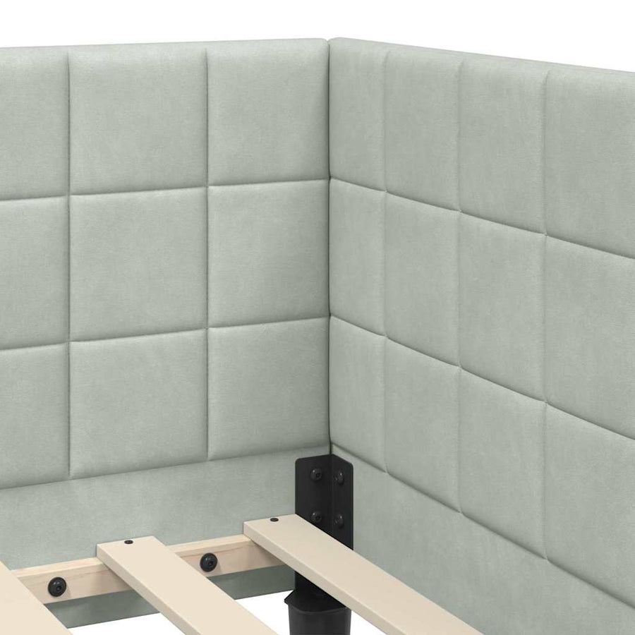 Hoekbedframe met Matras met hoofdeinde 2 pcs Lichtgrijs Fluweel