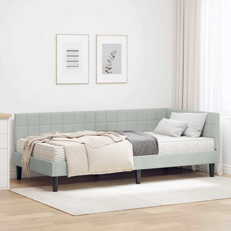 Hoekbedframe met Matras met hoofdeinde 2 pcs Lichtgrijs Fluweel