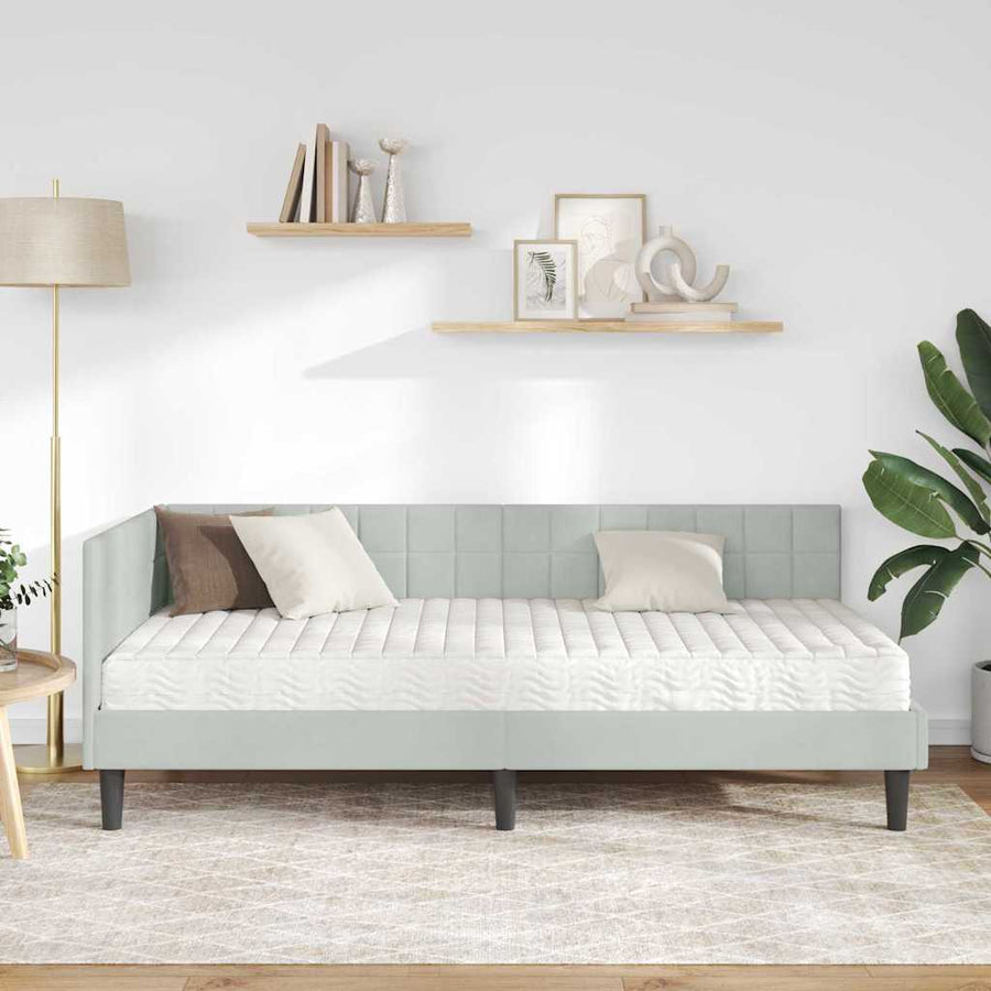 Hoekbedframe met Matras met hoofdeinde 2 pcs Lichtgrijs Fluweel