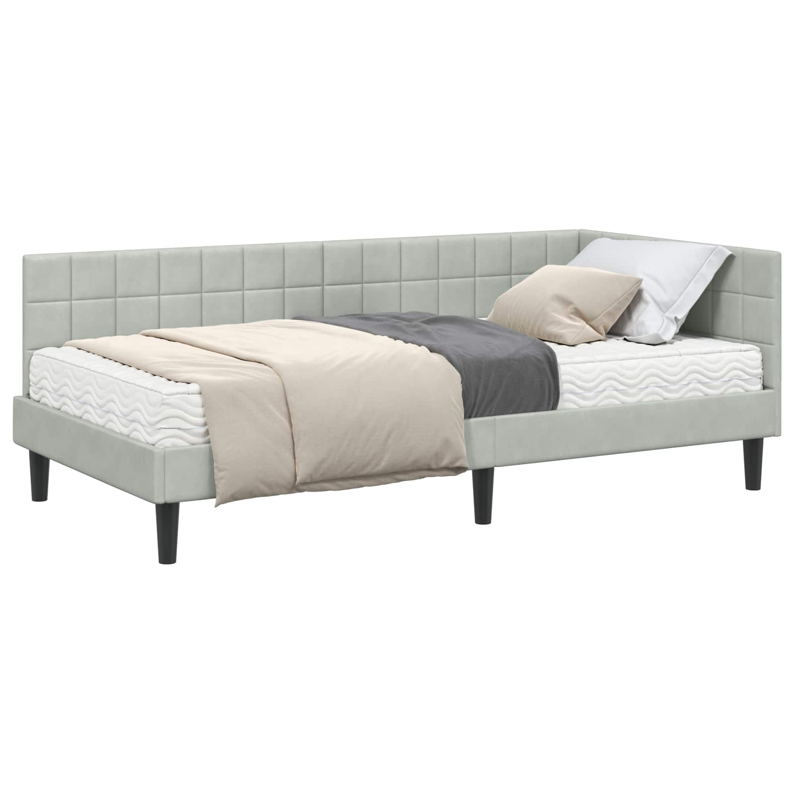 Hoekbedframe met Matras met hoofdeinde 2 pcs Lichtgrijs Fluweel