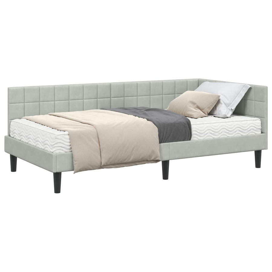 Hoekbedframe met Matras met hoofdeinde 2 pcs Lichtgrijs Fluweel