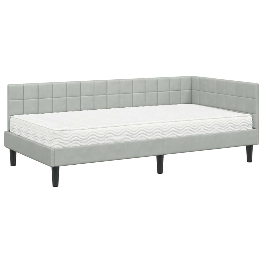 Hoekbedframe met Matras met hoofdeinde 2 pcs Lichtgrijs Fluweel