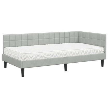Hoekbedframe met Matras met hoofdeinde 2 pcs Lichtgrijs Fluweel