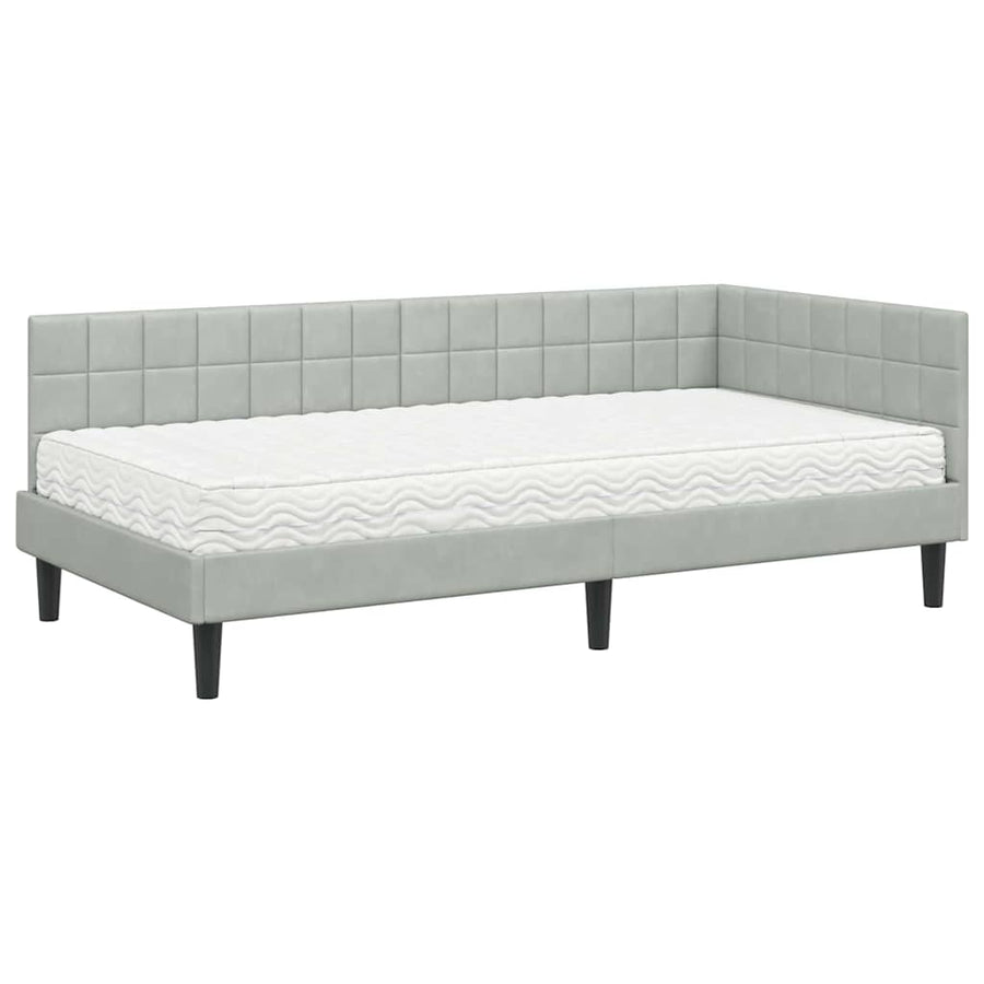 Hoekbedframe met Matras met hoofdeinde 2 pcs Lichtgrijs Fluweel