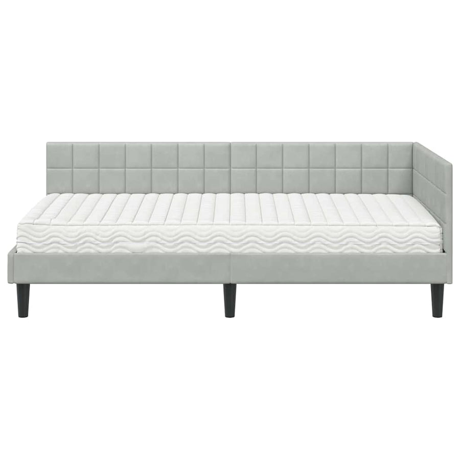 Hoekbedframe met Matras met hoofdeinde 2 pcs Lichtgrijs Fluweel