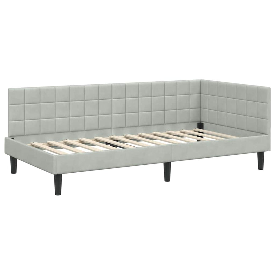 Hoekbedframe met Matras met hoofdeinde 2 pcs Lichtgrijs Fluweel