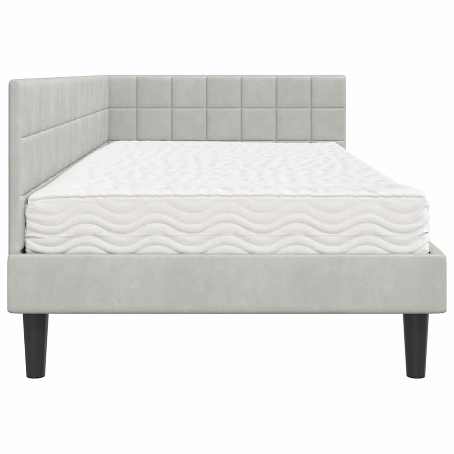Hoekbedframe met Matras met hoofdeinde 2 pcs Lichtgrijs Fluweel