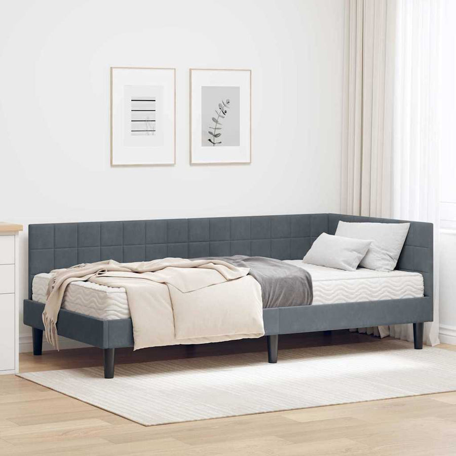 Hoekbedframe met Matras met hoofdeinde 2 pcs Grijs Fluweel