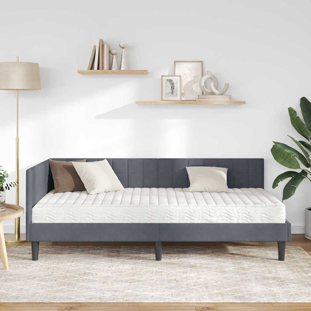 Hoekbedframe met Matras met hoofdeinde 2 pcs Grijs Fluweel