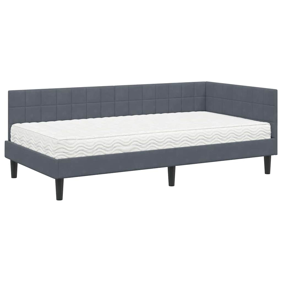 Hoekbedframe met Matras met hoofdeinde 2 pcs Grijs Fluweel