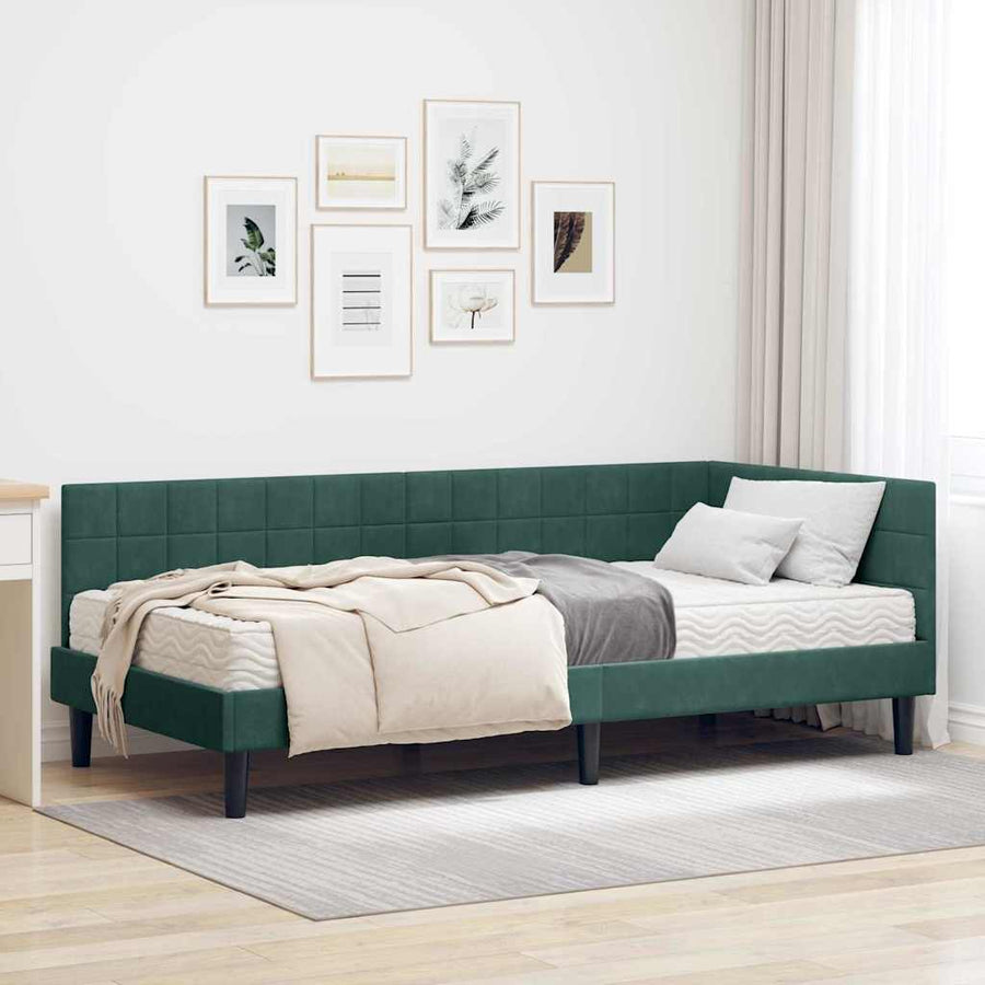 Hoekbedframe met Matras met hoofdeinde 2 pcs Groen Fluweel