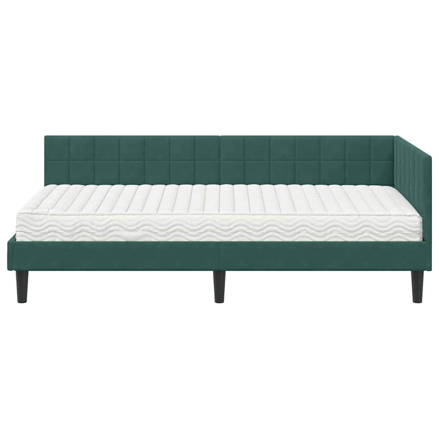 Hoekbedframe met Matras met hoofdeinde 2 pcs Groen Fluweel