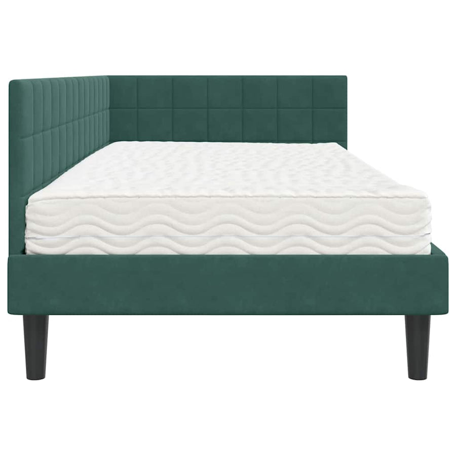 Hoekbedframe met Matras met hoofdeinde 2 pcs Groen Fluweel