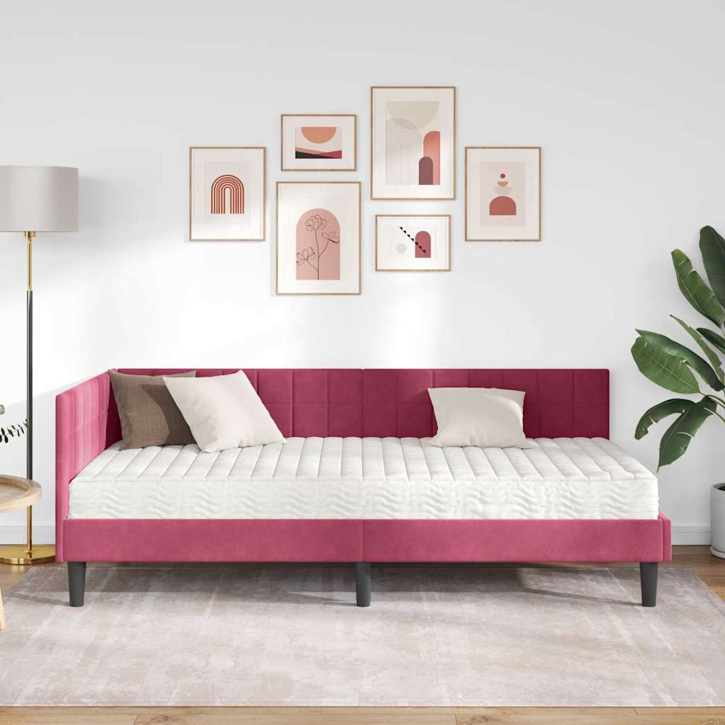Hoekbedframe met Matras met hoofdeinde 2 pcs Groen Fluweel
