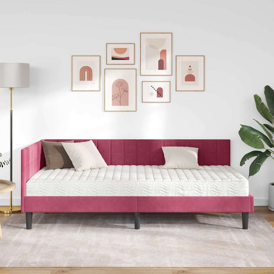 Hoekbedframe met Matras met hoofdeinde 2 pcs Groen Fluweel