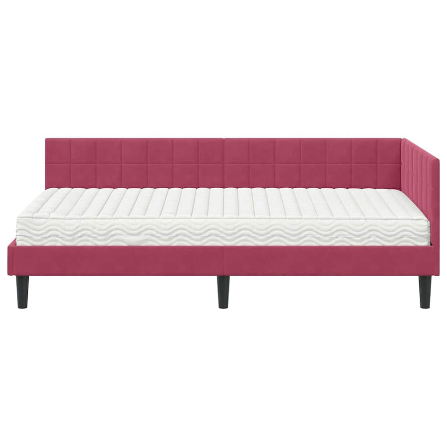 Hoekbedframe met Matras met hoofdeinde 2 pcs Groen Fluweel