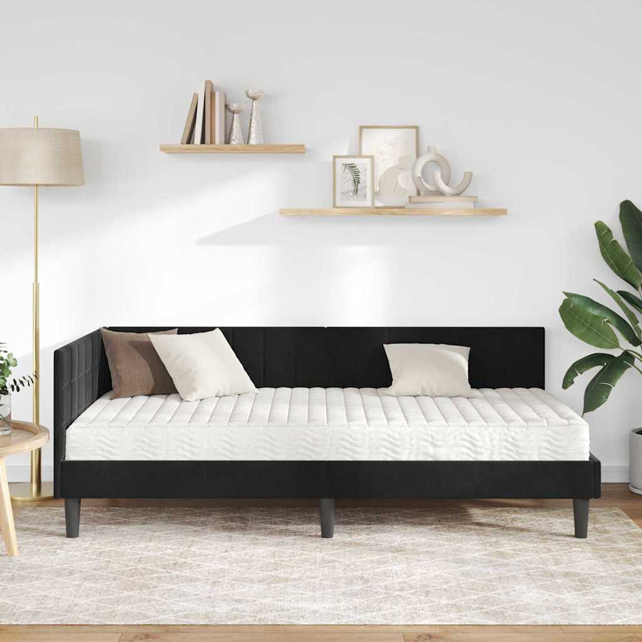 Hoekbedframe met Matras met hoofdeinde 2 pcs Zwart Fluweel