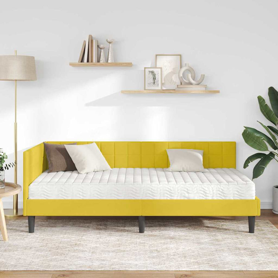 Hoekbedframe met Matras met hoofdeinde 2 pcs Geel Fluweel