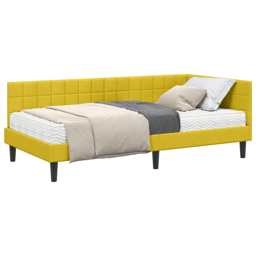 Hoekbedframe met Matras met hoofdeinde 2 pcs Geel Fluweel