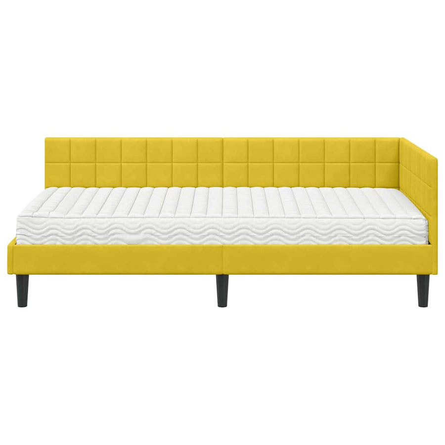 Hoekbedframe met Matras met hoofdeinde 2 pcs Geel Fluweel