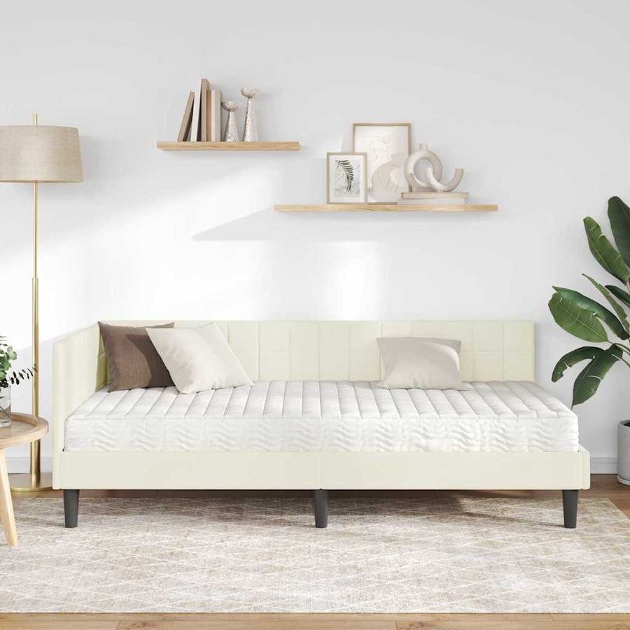 Hoekbedframe met Matras met hoofdeinde 2 pcs Crème Fluweel
