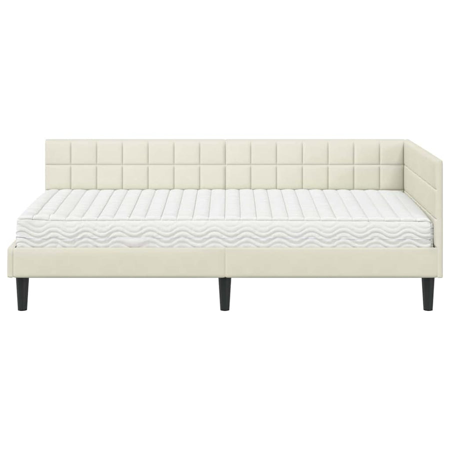 Hoekbedframe met Matras met hoofdeinde 2 pcs Crème Fluweel