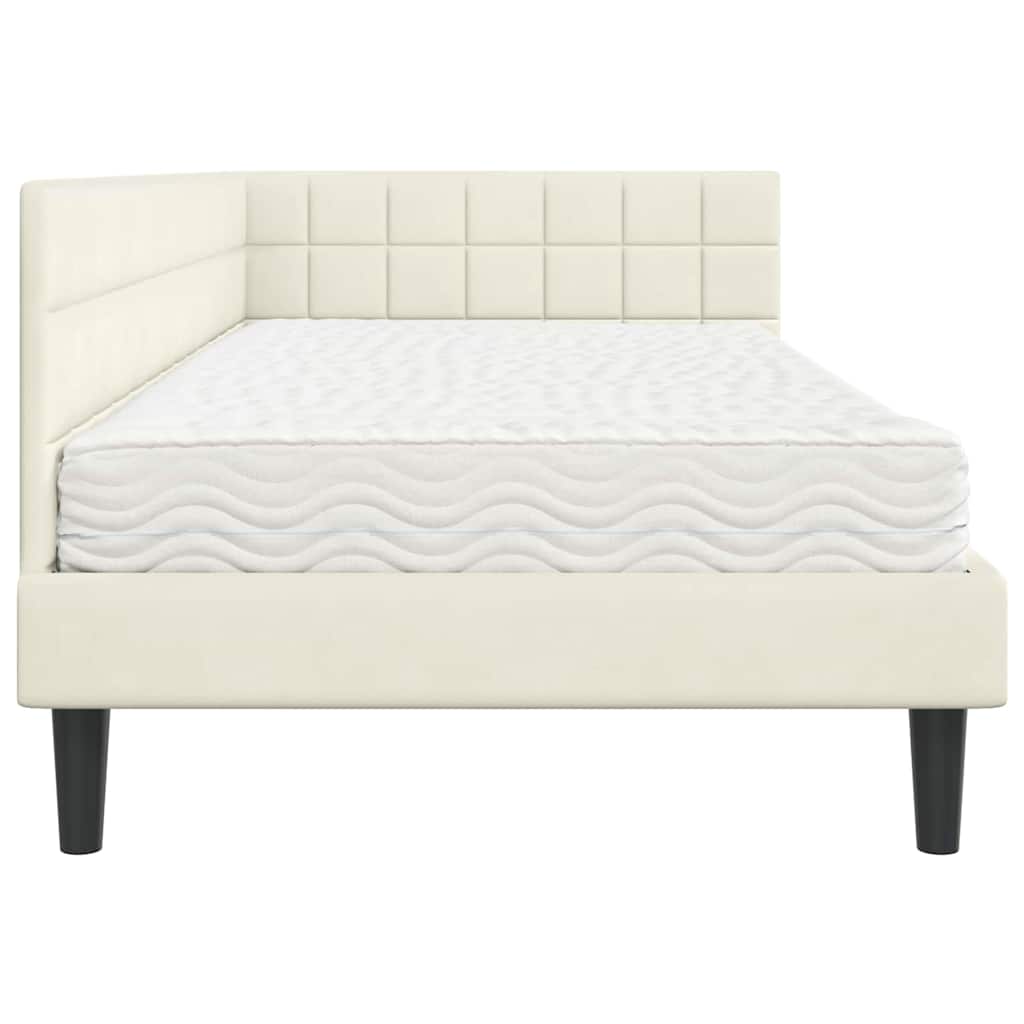 Hoekbedframe met Matras met hoofdeinde 2 pcs Crème Fluweel