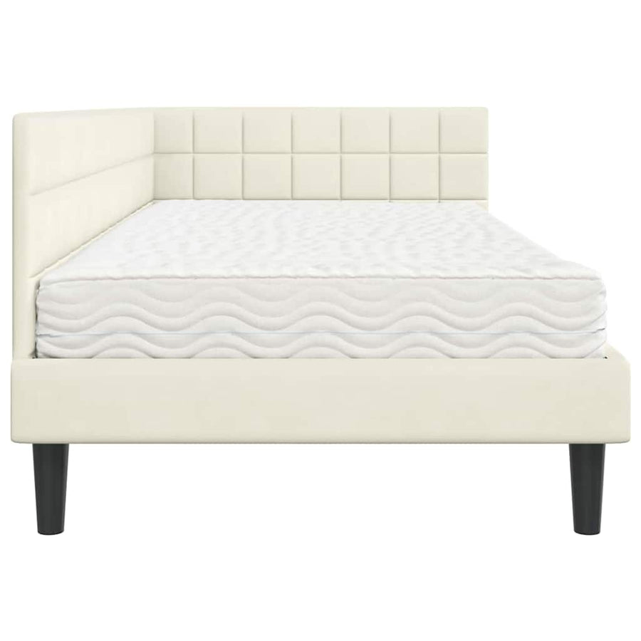 Hoekbedframe met Matras met hoofdeinde 2 pcs Crème Fluweel