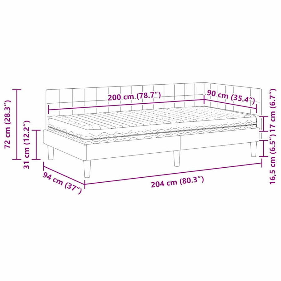 Hoekbedframe met Matras met hoofdeinde 2 pcs Crème Fluweel