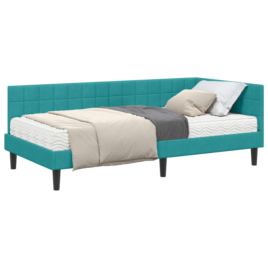 Hoekbedframe met Matras met hoofdeinde 2 pcs Turquoise Fluweel