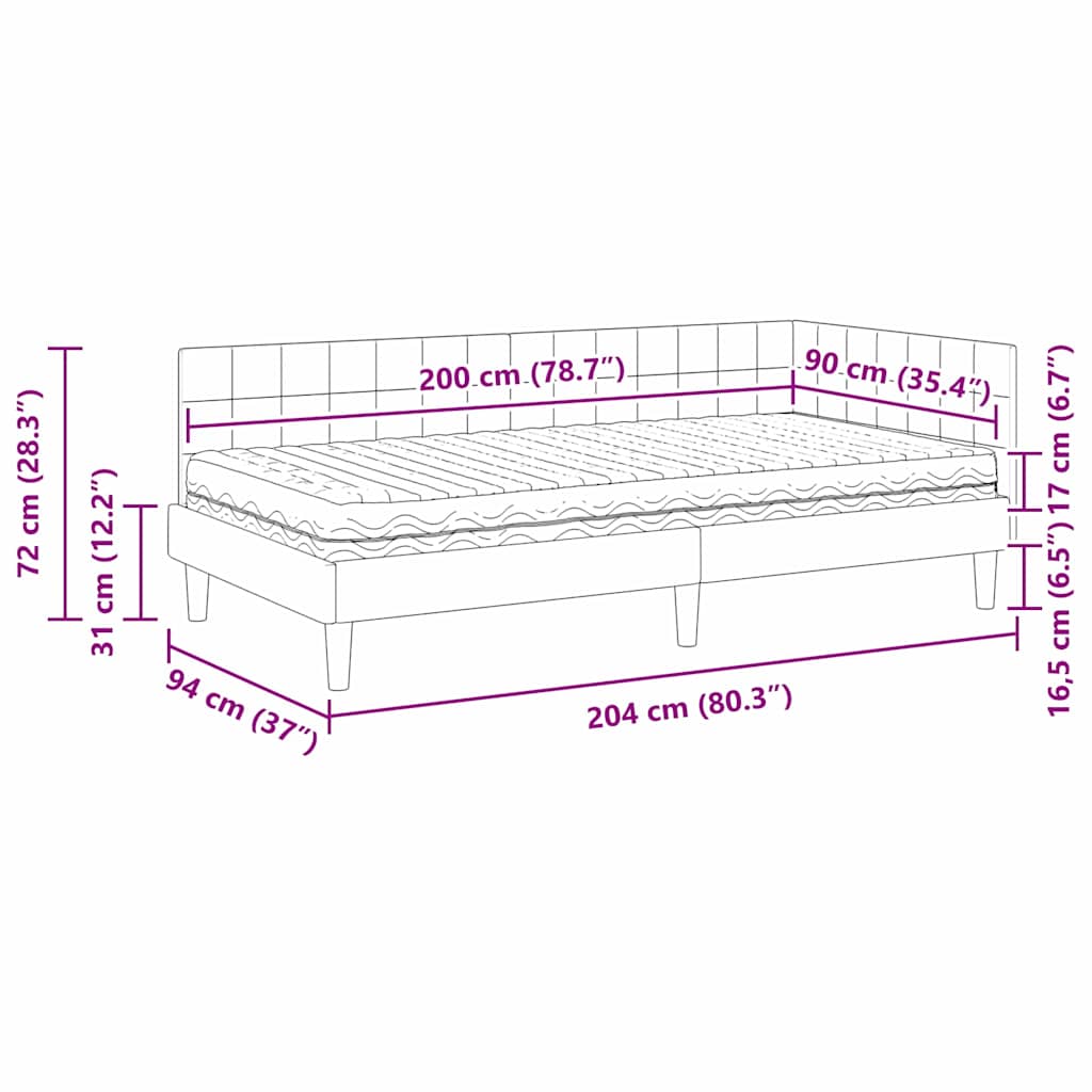Hoekbedframe met Matras met hoofdeinde 2 pcs Turquoise Fluweel