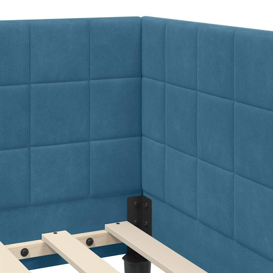 Hoekbedframe met Matras met hoofdeinde 2 pcs Blauw Fluweel