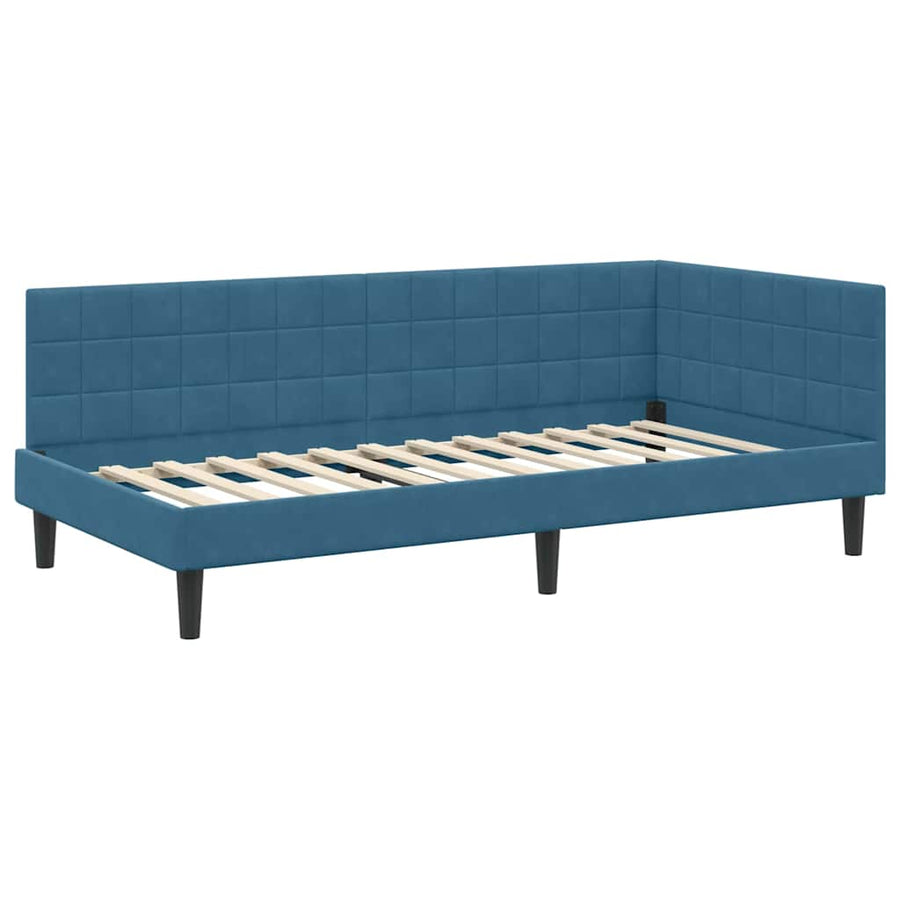 Hoekbedframe met Matras met hoofdeinde 2 pcs Blauw Fluweel