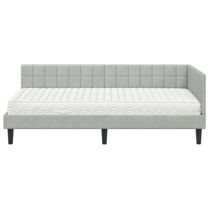 Hoekbedframe met Matras met hoofdeinde 2 pcs Lichtgrijs Fluweel