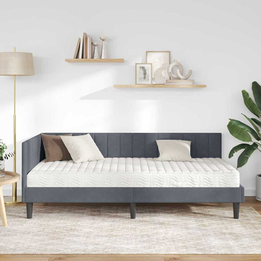 Hoekbedframe met Matras met hoofdeinde 2 pcs Grijs Fluweel