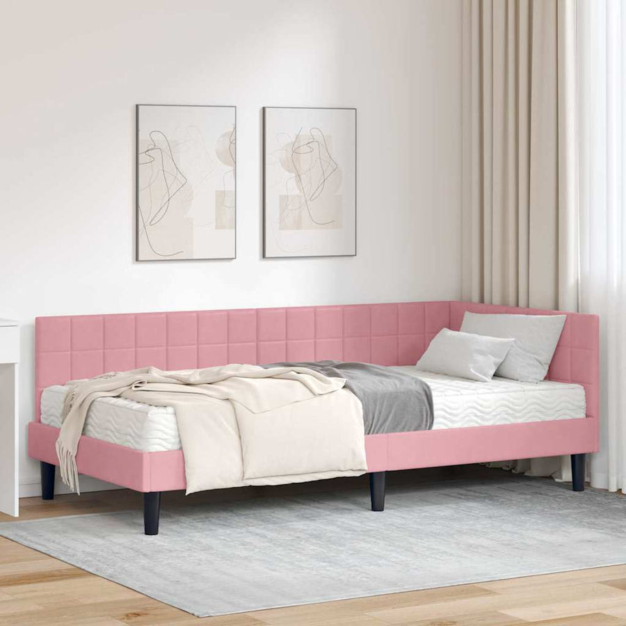 Hoekbedframe met Matras met hoofdeinde 2 pcs Grijs Fluweel