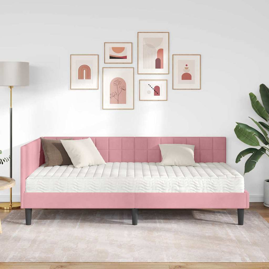 Hoekbedframe met Matras met hoofdeinde 2 pcs Grijs Fluweel